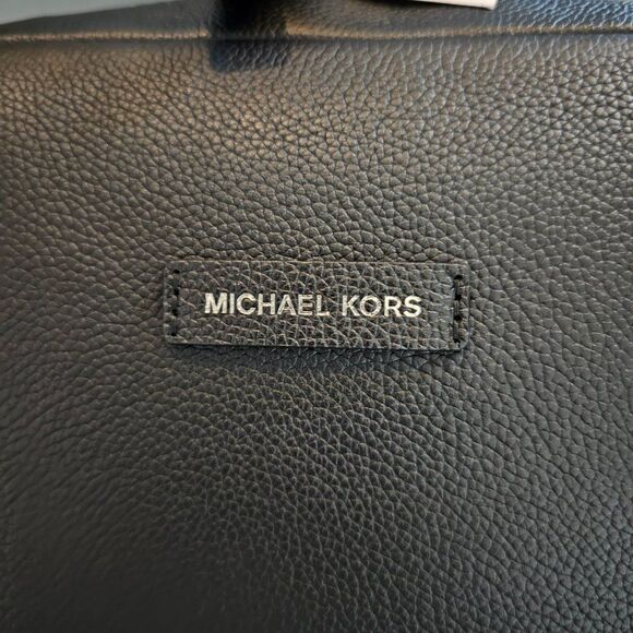 Michael Kors Men’s Black Front Zippers Pocket Leather Travel Backpack - Picture 12 of 16